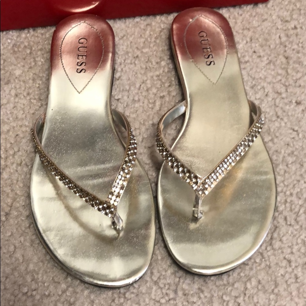 Guess gold rhinestone flip flops